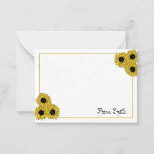 Custom Sunflower Hand Drawn Flat Note Card