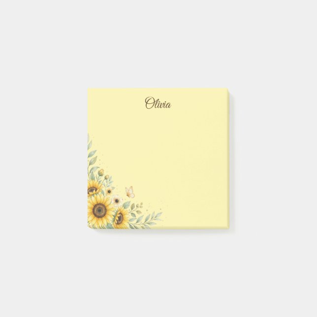 Custom Sunflower Sticky Notes, Personalised Post-it Notes (Front)