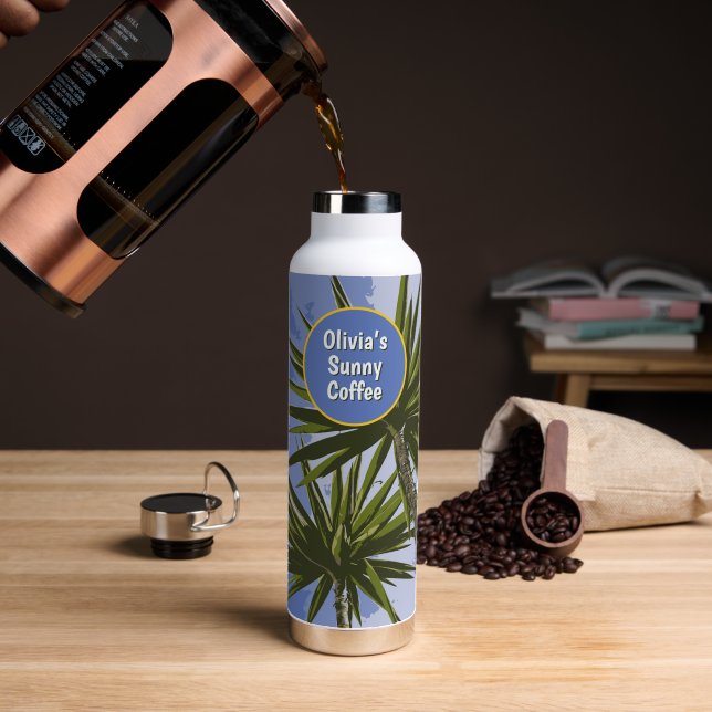 Custom Sunny Coffee Tropical Yucca Water Bottle (Coffee (Rotated))
