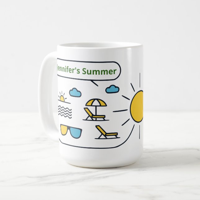 Custom Sunny Yellow Line Art Summer Beach Coffee Mug (Front Left)