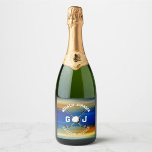 Custom Sunset Golf Monogram Design Sparkling Wine Label