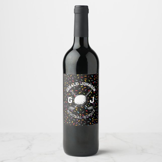 Custom Sunset Golf Monogram Design Wine Label (Front)
