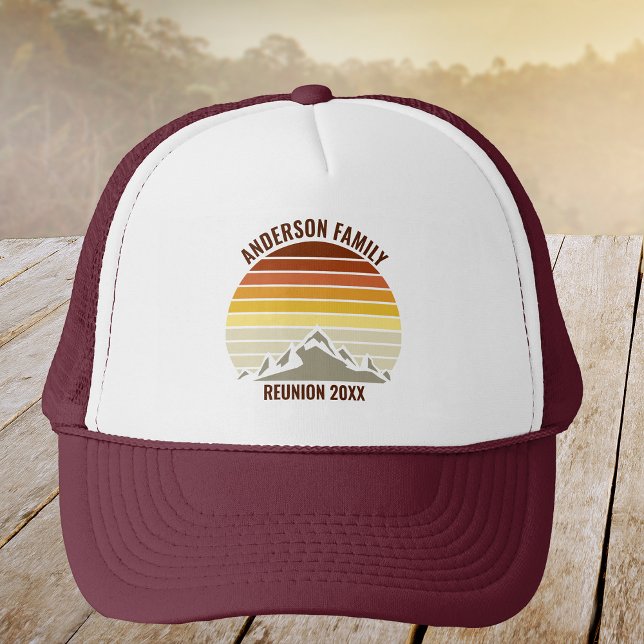Custom Sunset Mountain Family Reunion Vintage Trucker Hat (Creator Uploaded)
