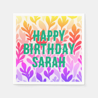 custom sunset nature leaf ombre Happy Birthday Napkin