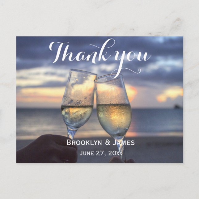 Custom Sunset On Beach Wedding Thank You Postcards (Front)