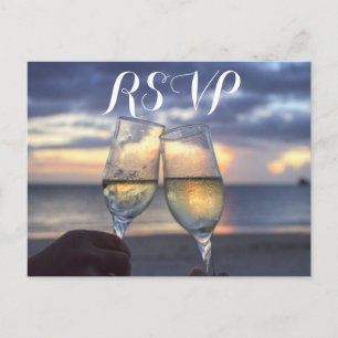 Custom Sunset On The Beach Wedding RSVP Postcards