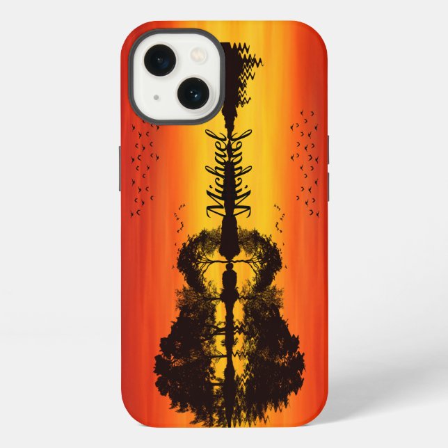 Custom Sunset Reflection Landscape with Name iPhone Case (Back)