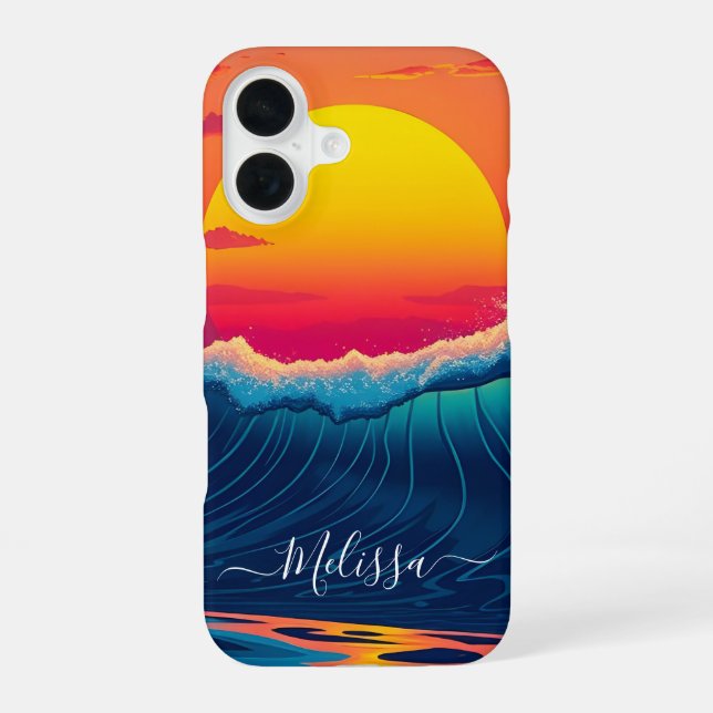  Custom Sunset Wave-Beach- iPhone 16 Case (Back)