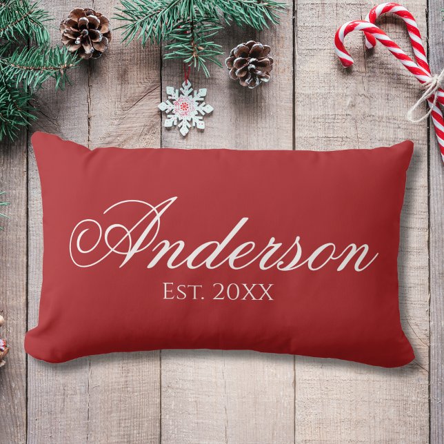 Custom Surname Red Christmas  Lumbar Cushion (Creator Uploaded)