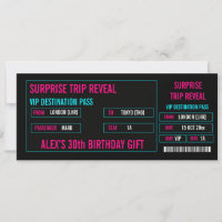 Custom Surprise Trip Reveal Boarding Pass Ticket