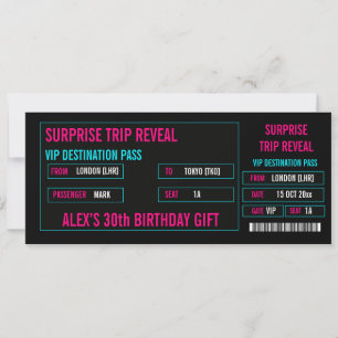 Custom Surprise Trip Reveal Boarding Pass Ticket  Invitation
