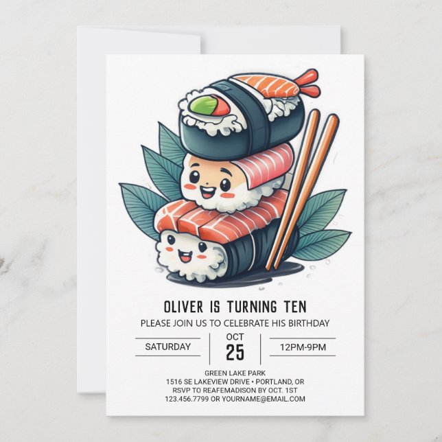 Custom Sushi Delights Kids Birthday Invitation (Front)