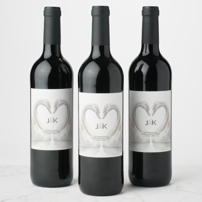 Custom Swan Wedding Wine Label (Bottles)