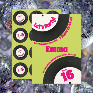 Custom Sweet 16 Birthday Colourful Retro Record Invitation