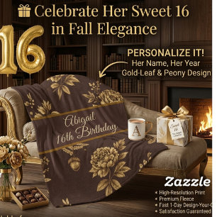 Custom Sweet 16 Fall Birthday Vintage  Fleece Blanket