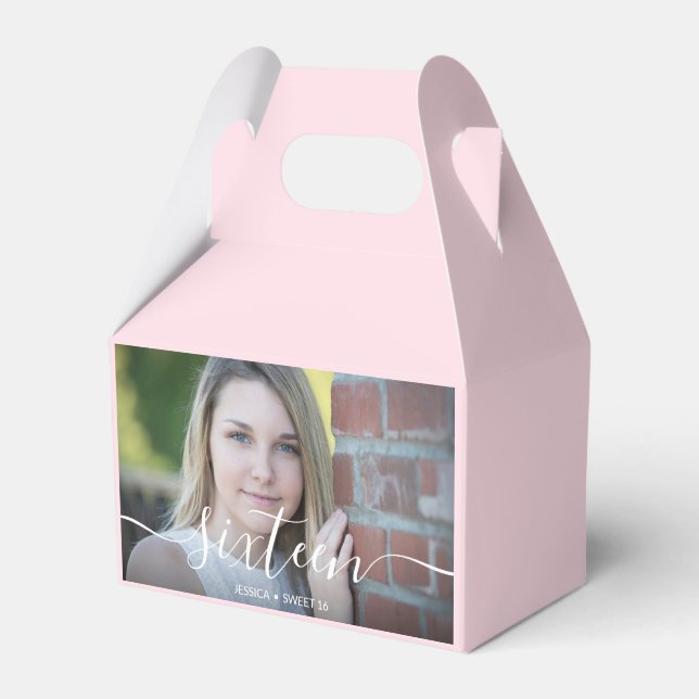 Custom Sweet 16 Pink Photo Favour Box (Front Side)