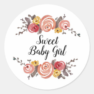Custom Sweet Baby Girl Baby Shower  Classic Round Sticker