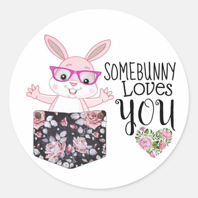 Custom Sweet Baby Girl Bunny Glasses Floral Flower Classic Round Sticker (Front)