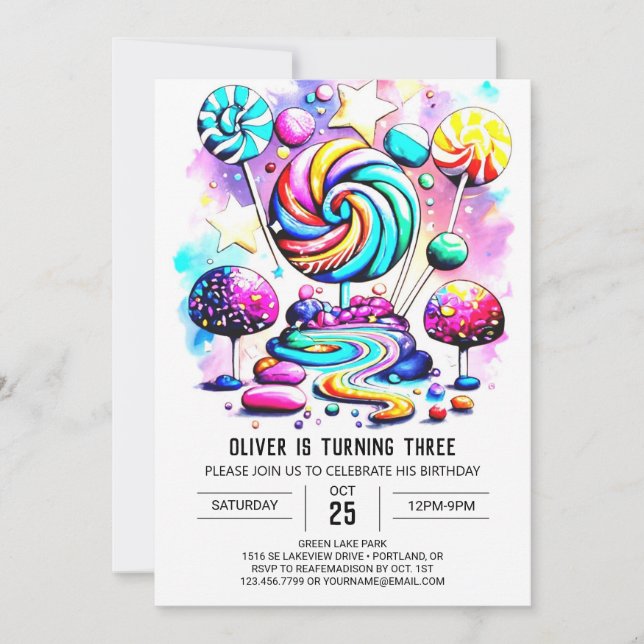 Custom Sweet Lollipop Birthday Invitation (Front)