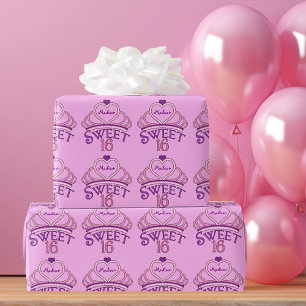 Custom Sweet Sixteen Pink Tiara Wrapping Paper