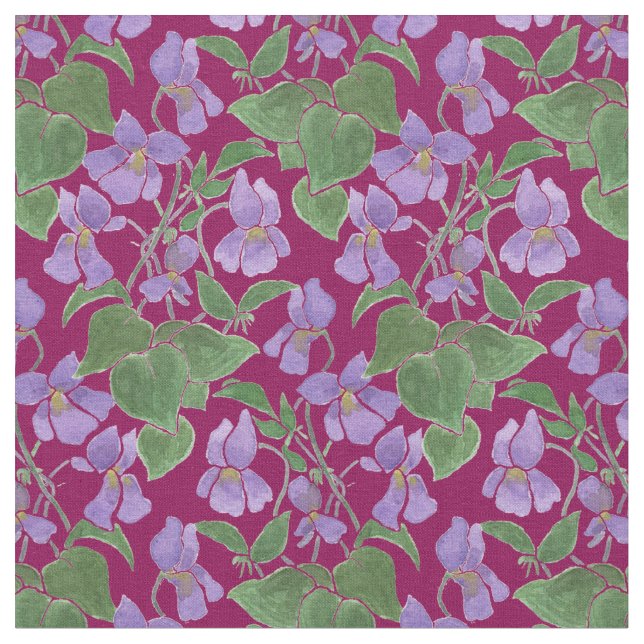 Custom Sweet Violets Repeat Pattern Floral Fabric (Close Up)