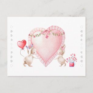 Custom Sweet Watercolor Bunny Love Postcard