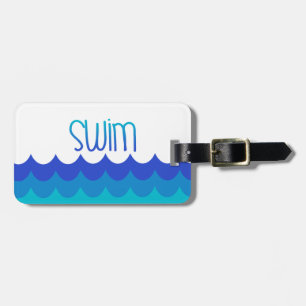 Custom Swim Theme Bag Tag   Blue and Teal
