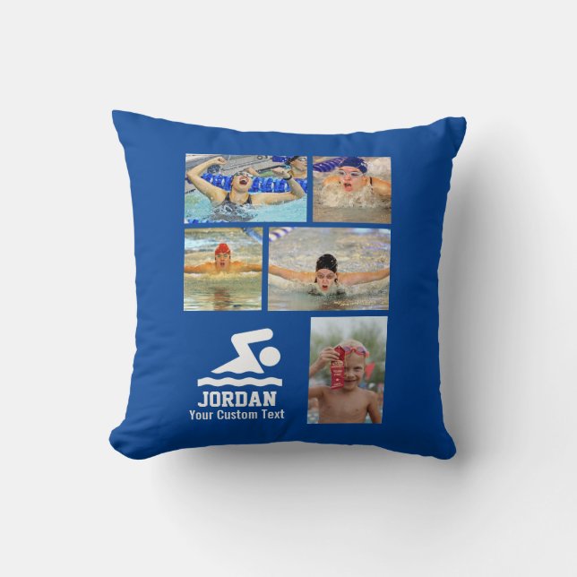 Custom Swimming Photo Collage Swimmer & Team Name Cushion (Front)