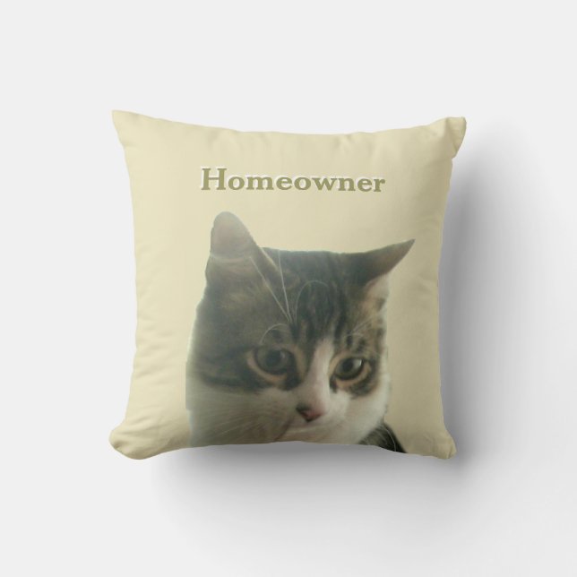 Custom Tabby Cat Photo on Light Beige Cushion (Front)