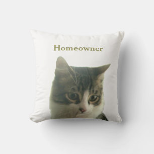 Custom Tabby Cat Photo on White Cushion