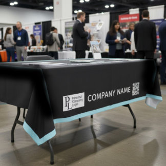 Custom Table Cover Business Logo Blue Border Tablecloth