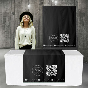 Custom Table Runner Banner Black Business QR Code Tapestry