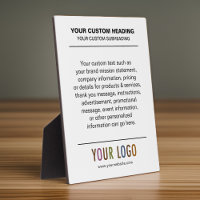 Custom Table Top Sign Easel for Business with Logo