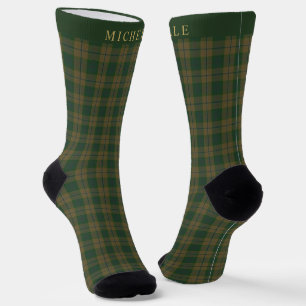 Custom Tan Brown Green Chequered Pattern Socks