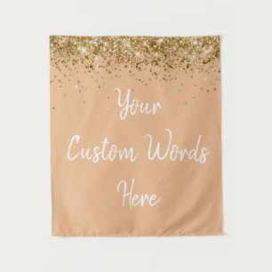 Custom Tan White & Gold Birthday Party Photo Booth Tapestry