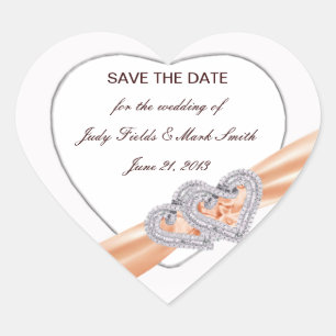 Custom Tangerine Hearts Save The Date Stickers