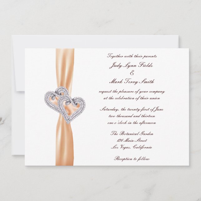 Custom Tangerine Hearts Wedding Invitation (Front)