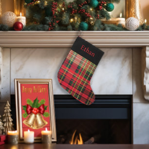 Custom Tartan Red & Green Christmas Large Christmas Stocking