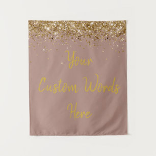 Custom Taupe and Gold Birthday Party Photo Booth Tapestry