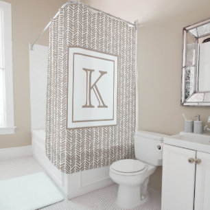 Custom Taupe Beige Brown White Zigzag Art Stripes Shower Curtain