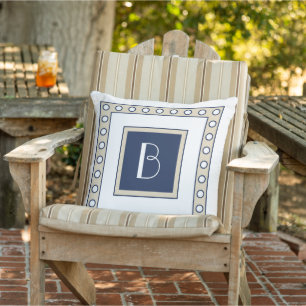 Custom Taupe Beige Dark Blue Polkadot Art Pattern Cushion