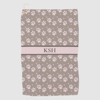 Custom Taupe & Pink Paw Print Golf Towel