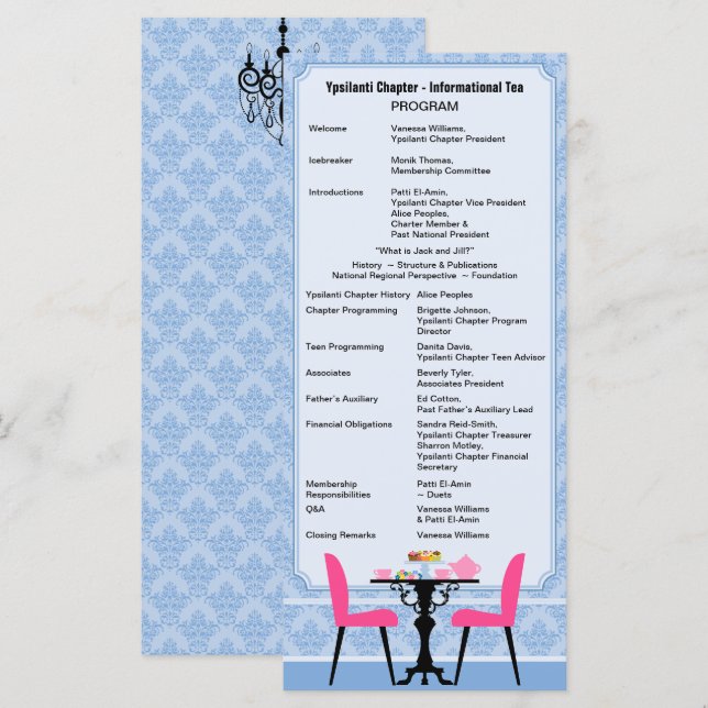 Custom Tea Party Program Programme (Front/Back)