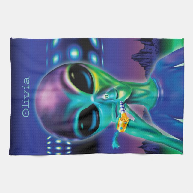 Custom Tea Towel Alien take me to your Party (Horizontal)