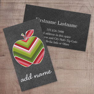 Custom Teacher Apple - Red Green Chevron Pattern Business Card
