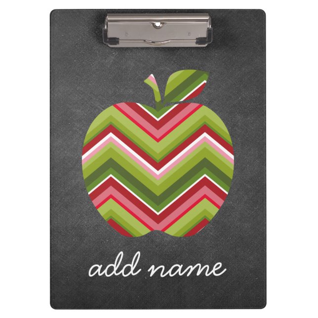 Custom Teacher Apple - Red Green Chevron Pattern Clipboard (Front)