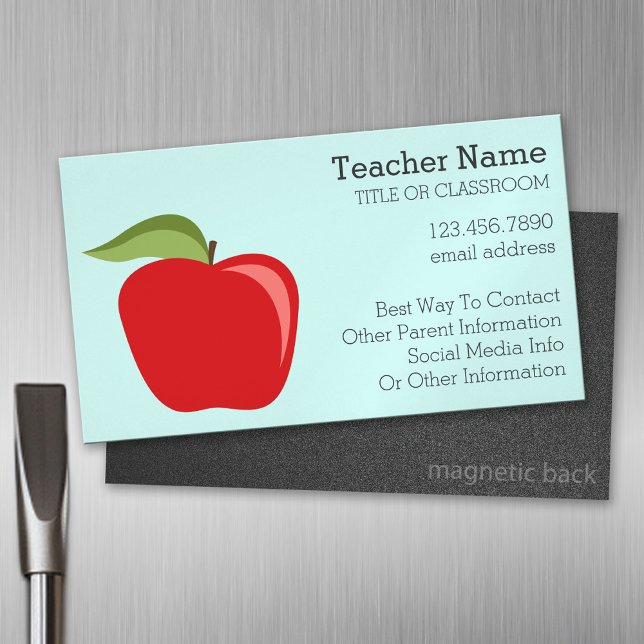 Custom Teacher Apple with Modern Apple Magnetic Business Card (Custom Business Card Magnet)