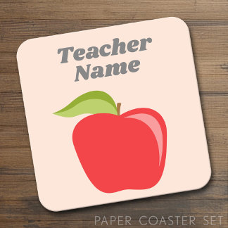 Custom Teacher Apple with Trendy apple drawing Square Paper Coaster