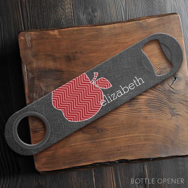 Custom Teacher Apple with Trendy Chevron Pattern (Custom Bar Key)
