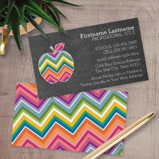 Custom Teacher Apple with Trendy Chevron Pattern Business Card